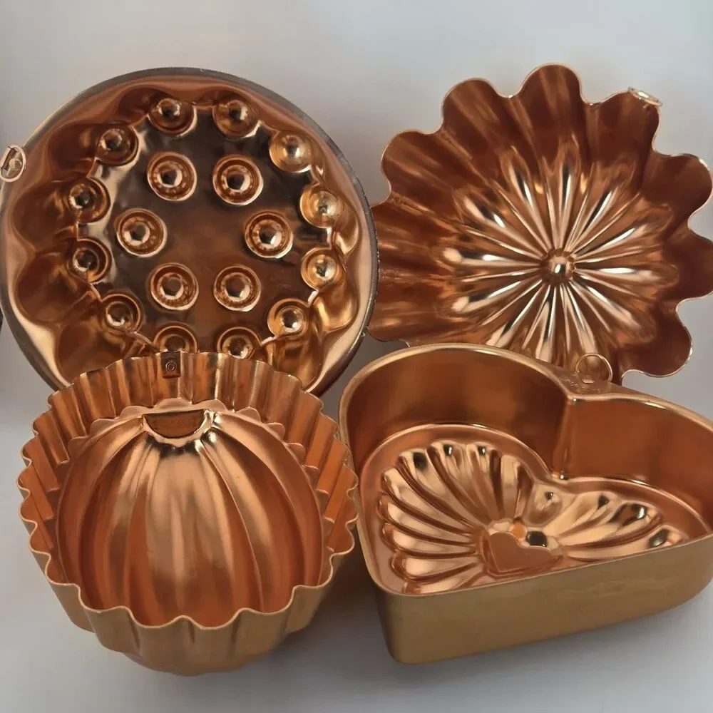 Vintage Copper Aluminum Jello Cake Molds Wall Hanging Lot of 4